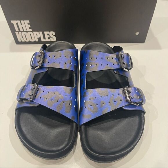THE KOOPLES BLUE LEATHER LEOPARD-PRINT SANDALS NIB size 41 main image 15